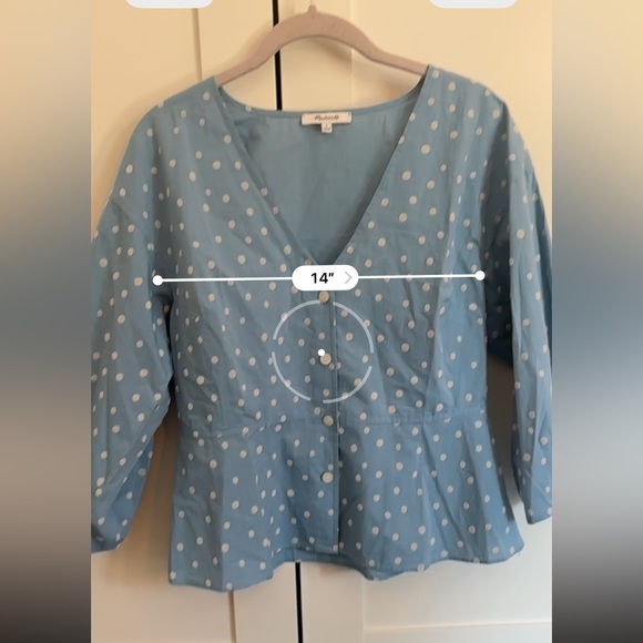 Madewell Florentine peplum top in ink spot dots blue blouse top size 6 - Picture 7 of 8